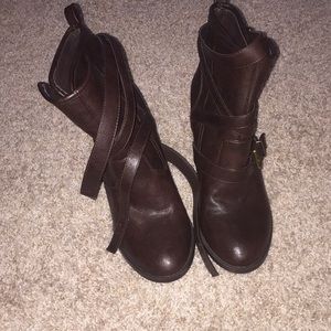 Brown leather booties